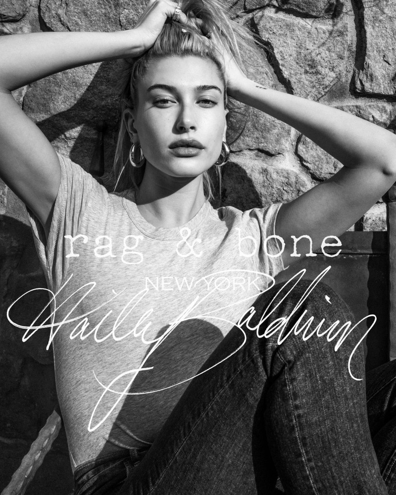 Hailey Baldwin Bieber featured in  the rag & bone Diy Project advertisement for Spring/Summer 2018