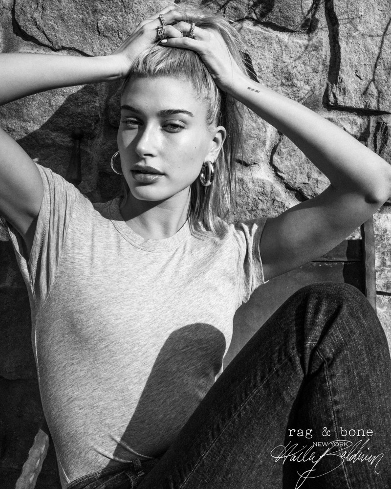 Hailey Baldwin Bieber featured in  the rag & bone Diy Project advertisement for Spring/Summer 2018