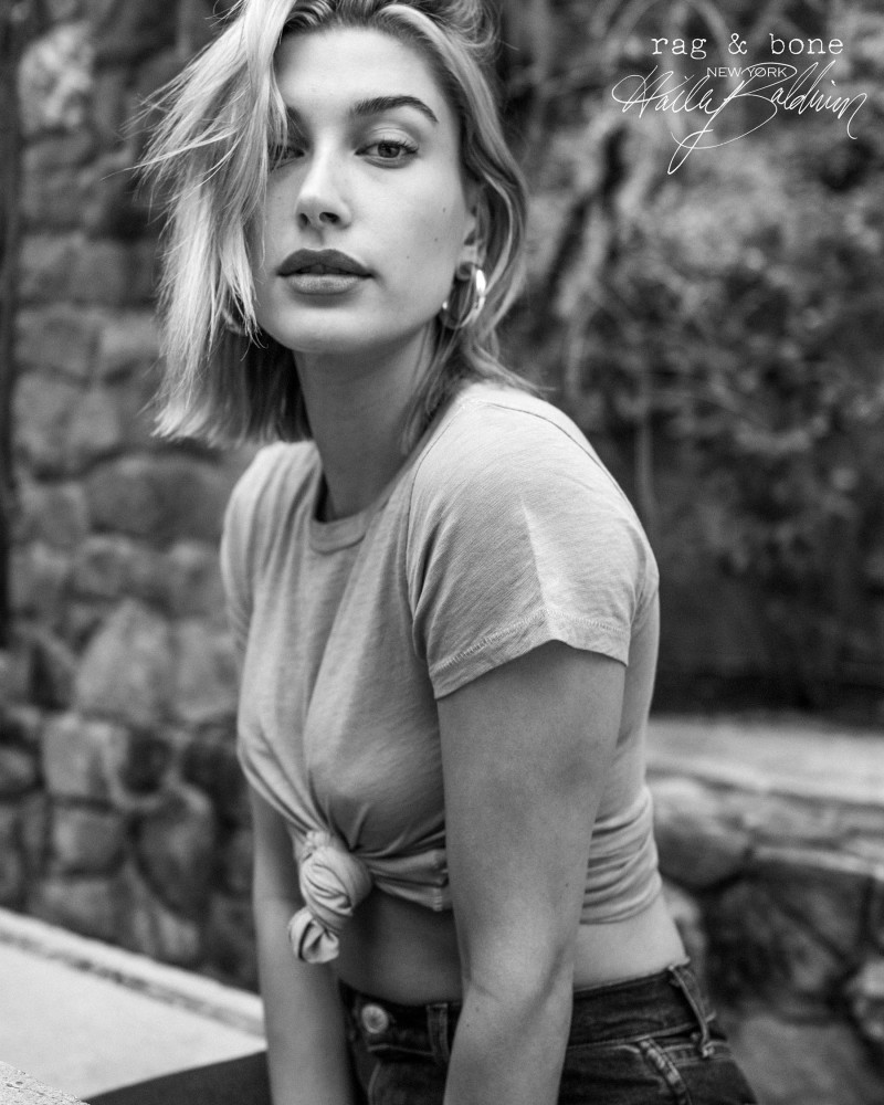 Hailey Baldwin Bieber featured in  the rag & bone Diy Project advertisement for Spring/Summer 2018