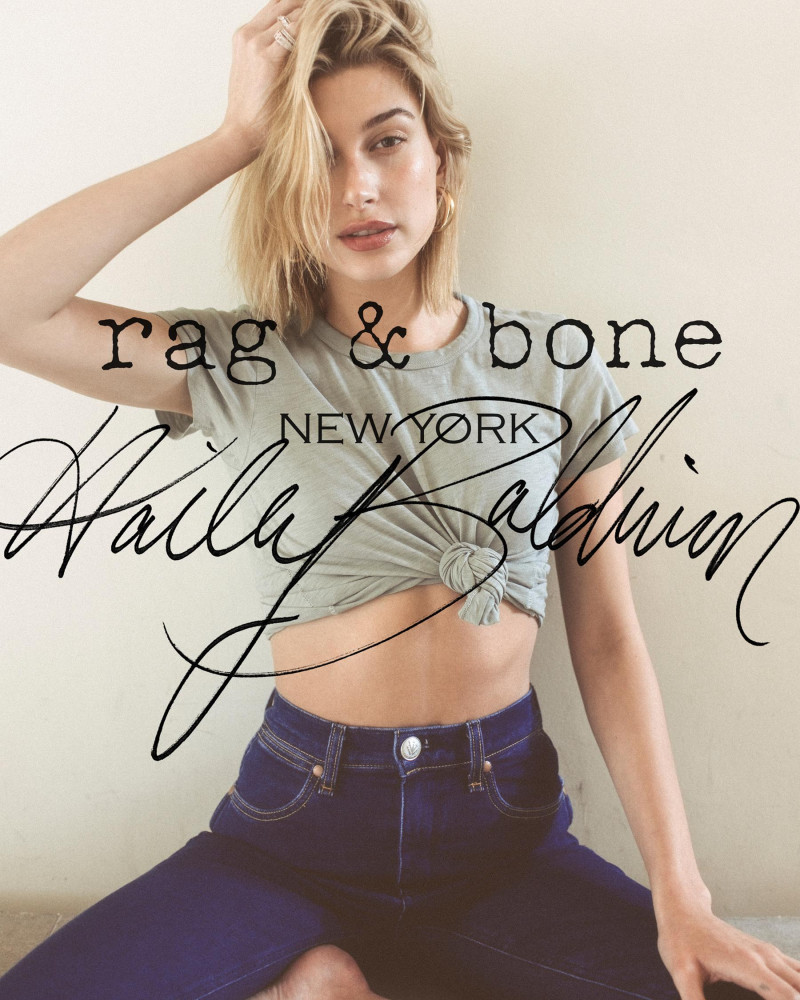 Hailey Baldwin Bieber featured in  the rag & bone Diy Project advertisement for Spring/Summer 2018