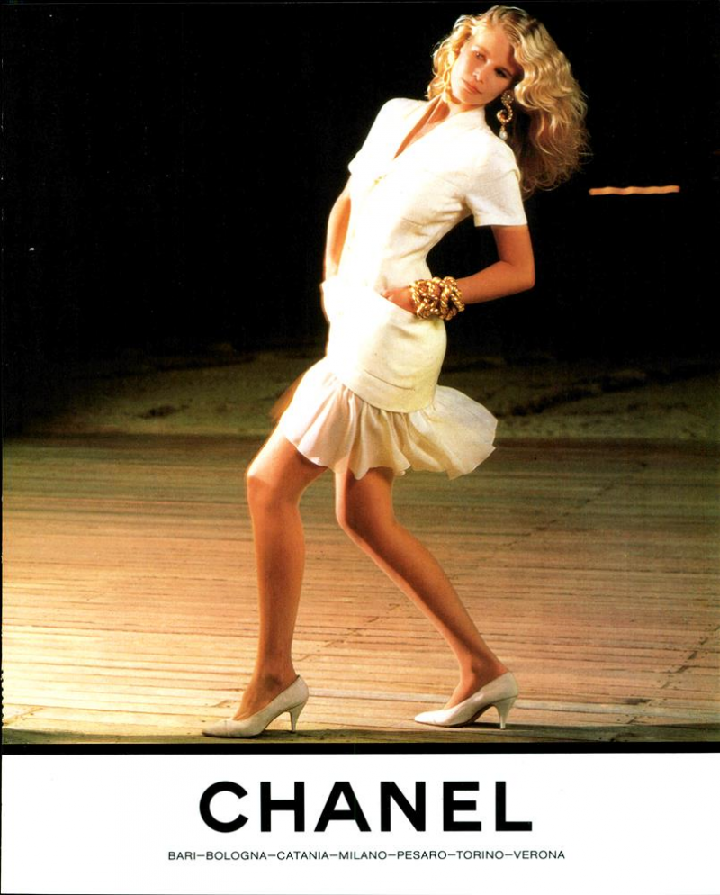 Claudia Schiffer featured in  the Chanel advertisement for Spring/Summer 1990