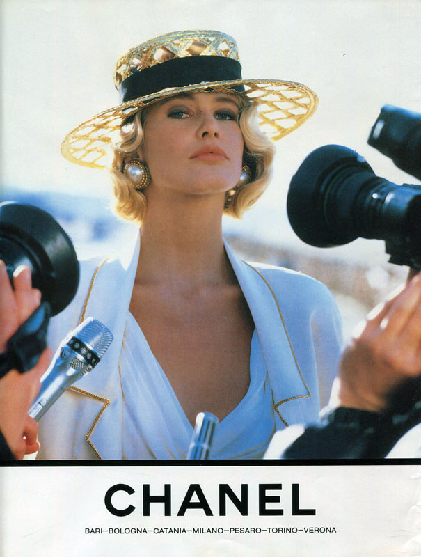 Claudia Schiffer featured in  the Chanel advertisement for Spring/Summer 1990