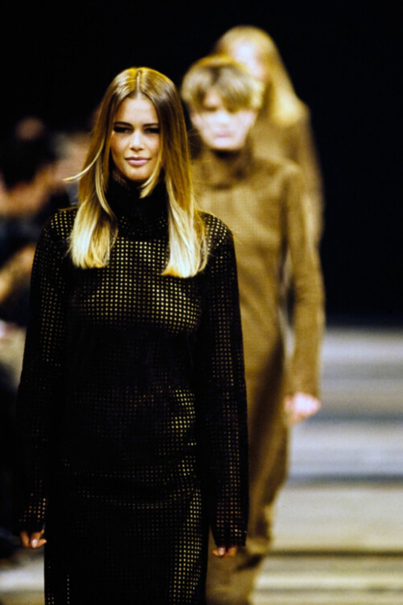 Claudia Schiffer featured in  the Helmut Lang fashion show for Autumn/Winter 1991