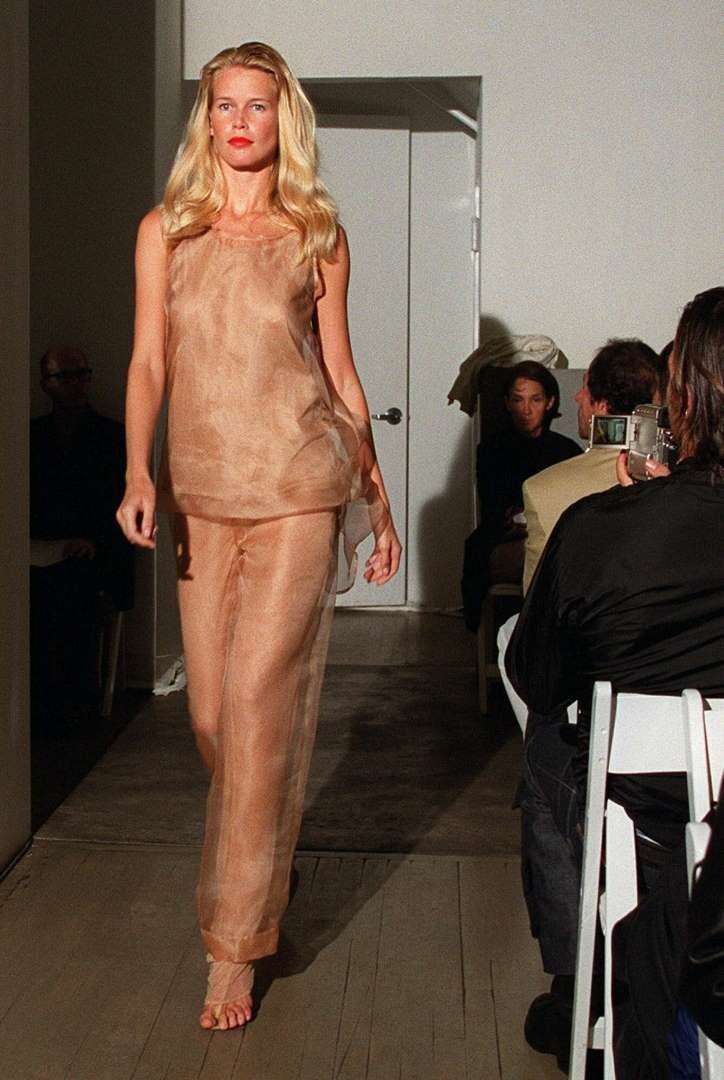 Claudia Schiffer featured in  the Helmut Lang fashion show for Spring/Summer 2000