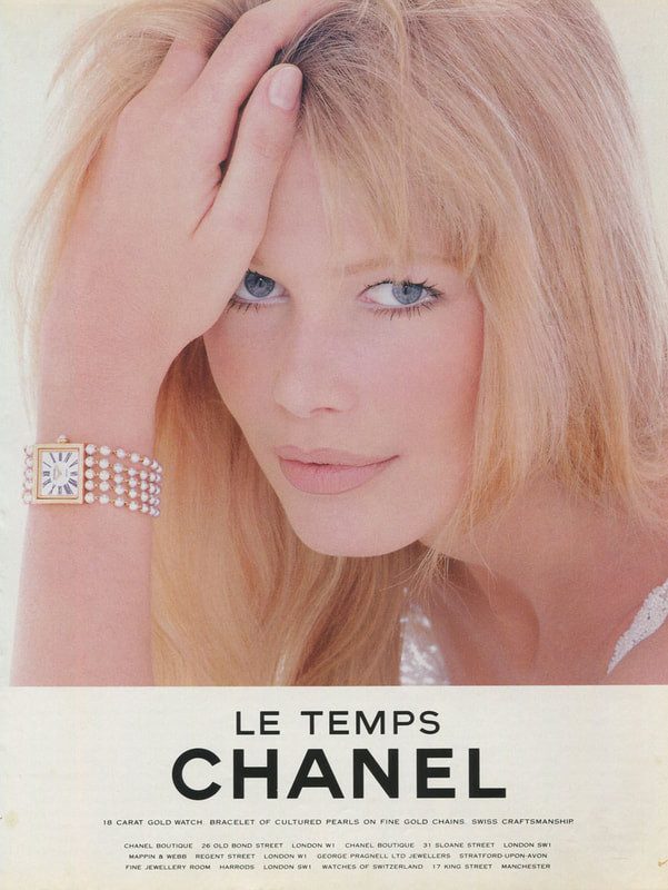Claudia Schiffer featured in  the Chanel Watches advertisement for Autumn/Winter 1995
