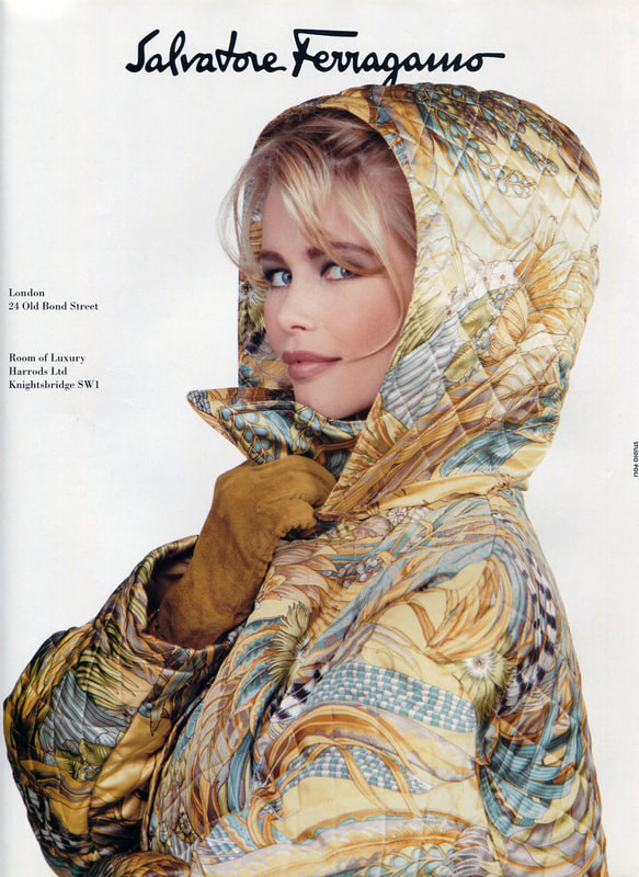 Claudia Schiffer featured in  the Salvatore Ferragamo advertisement for Autumn/Winter 1991