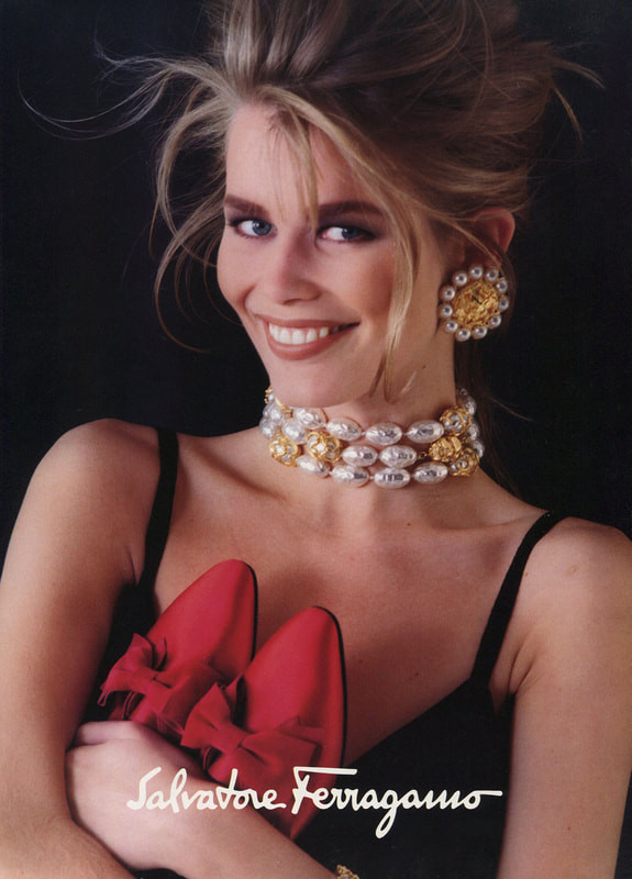 Claudia Schiffer featured in  the Salvatore Ferragamo advertisement for Autumn/Winter 1991