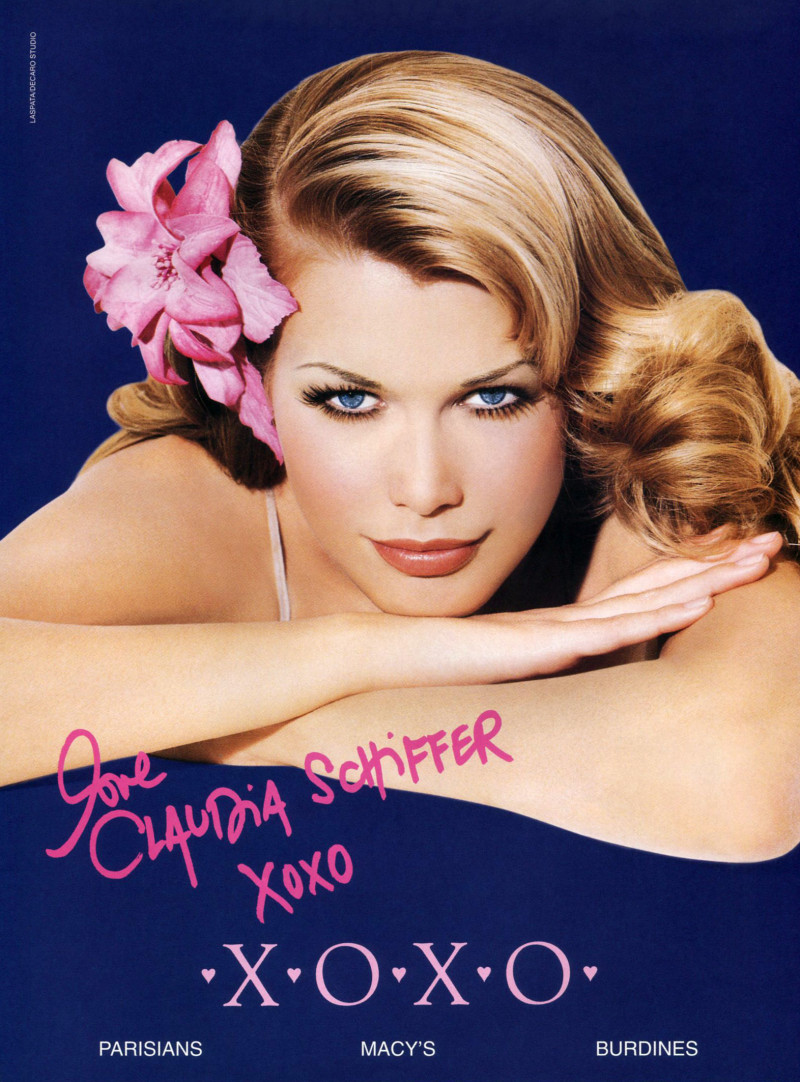 Claudia Schiffer featured in  the XOXO advertisement for Spring/Summer 1998
