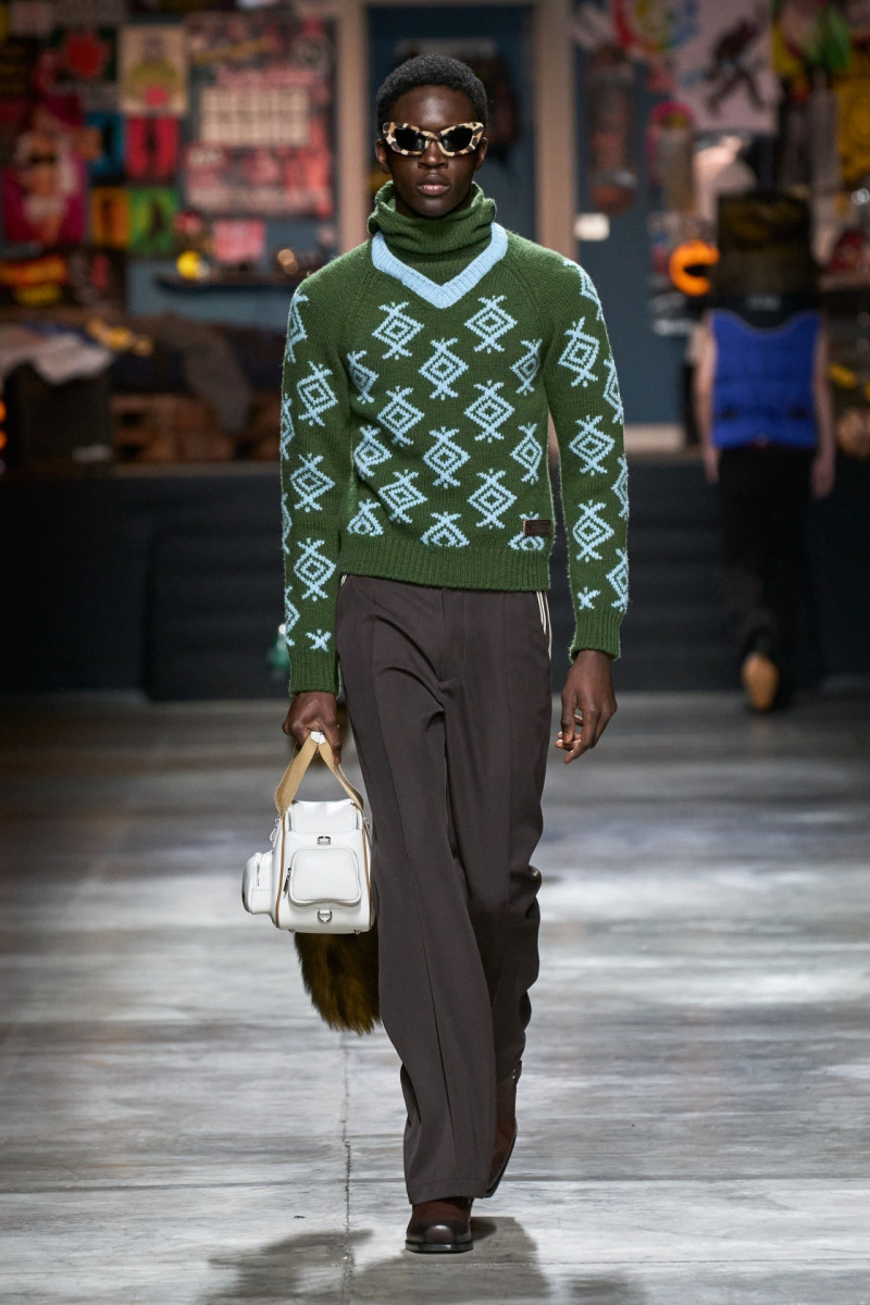Limamu Mbaye featured in  the DSquared2 fashion show for Autumn/Winter 2023