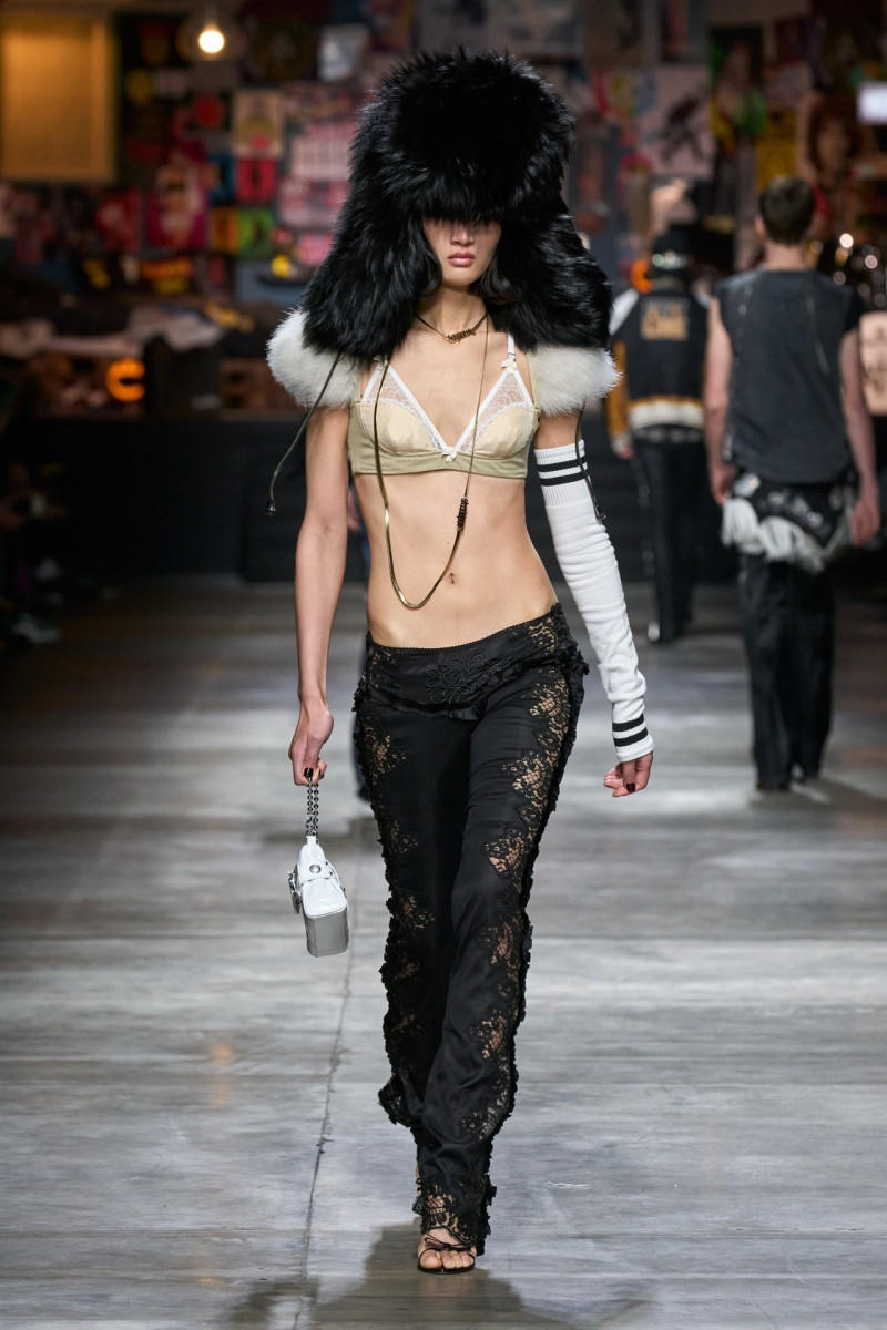 Yilan Hua featured in  the DSquared2 fashion show for Autumn/Winter 2023