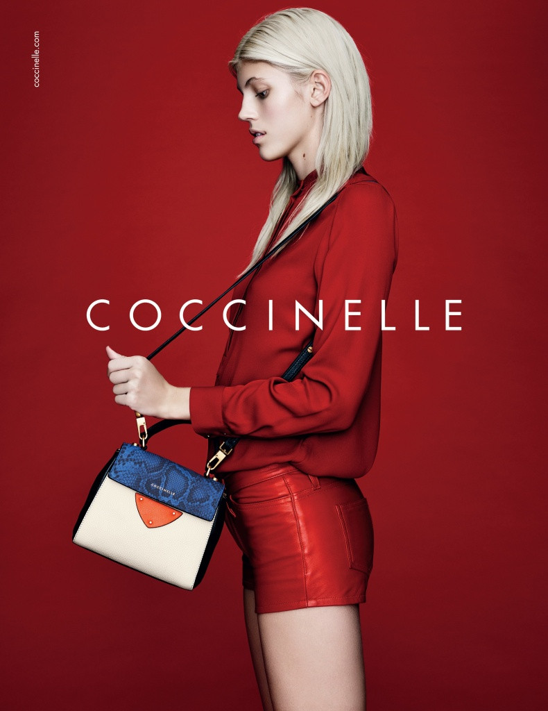 Devon Windsor featured in  the Coccinelle advertisement for Spring/Summer 2015