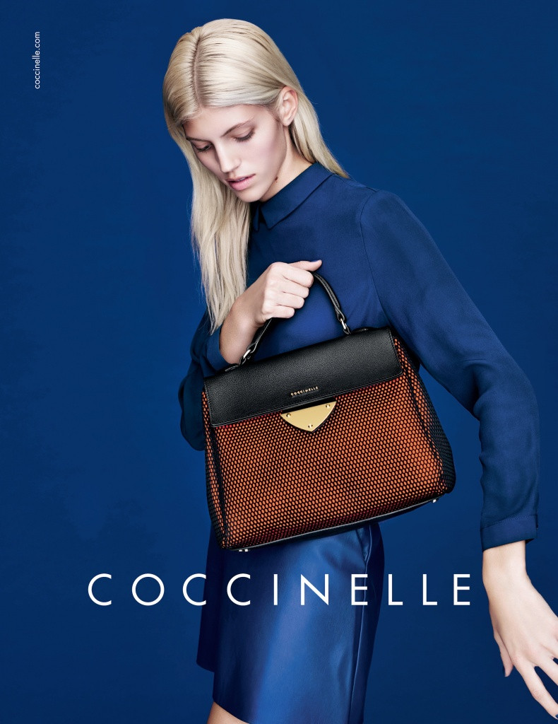 Devon Windsor featured in  the Coccinelle advertisement for Spring/Summer 2015