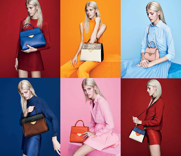 Devon Windsor featured in  the Coccinelle advertisement for Spring/Summer 2015