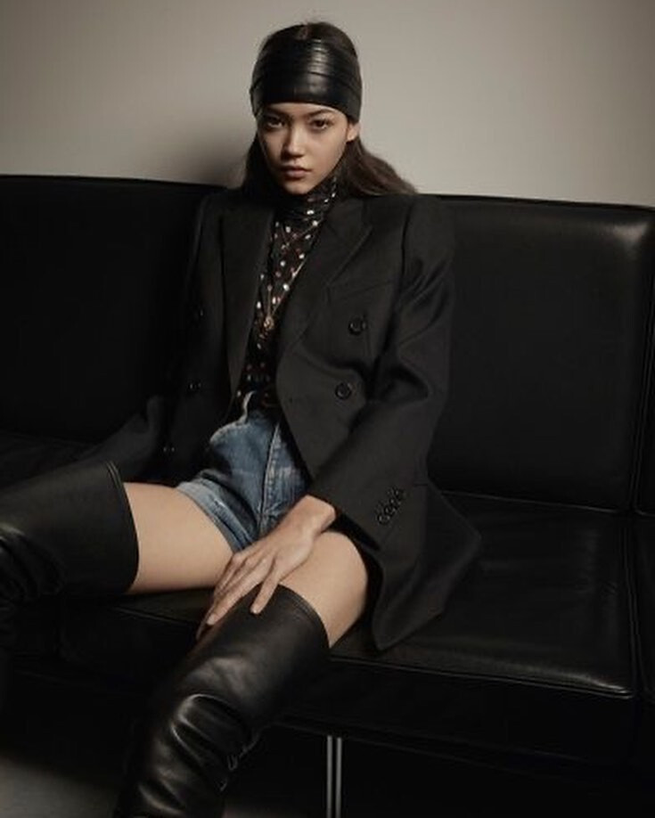 Mika Schneider featured in  the Saint Laurent lookbook for Winter 2022