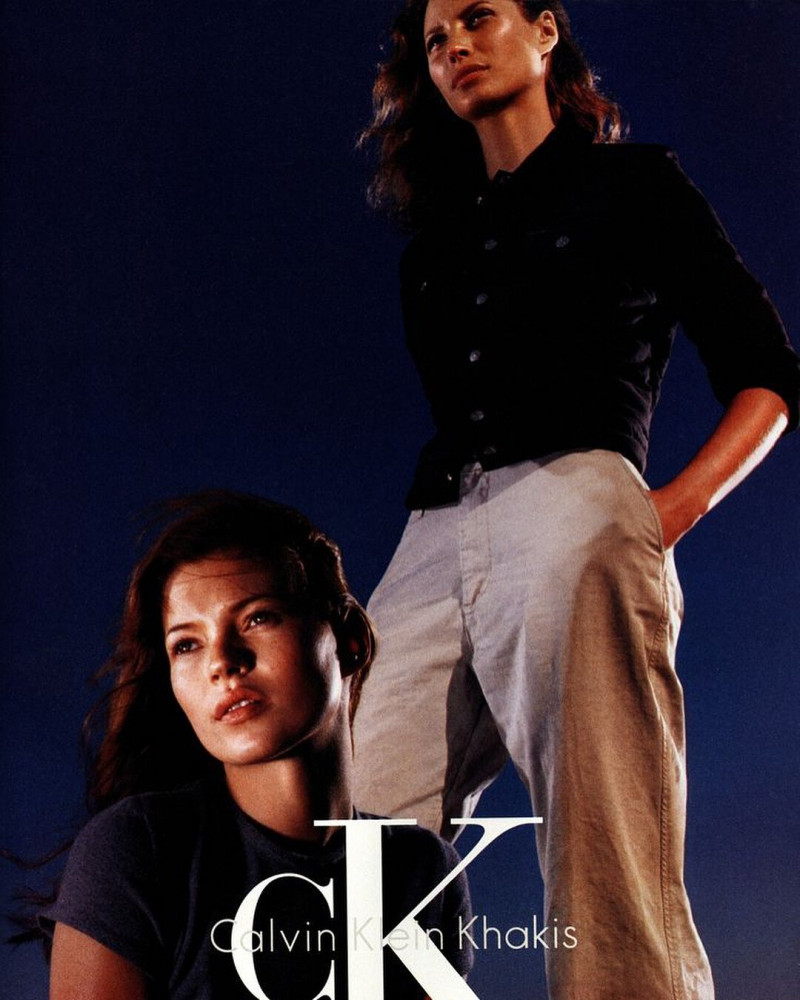 Kate Moss featured in  the Calvin Klein Khakis advertisement for Spring/Summer 1998