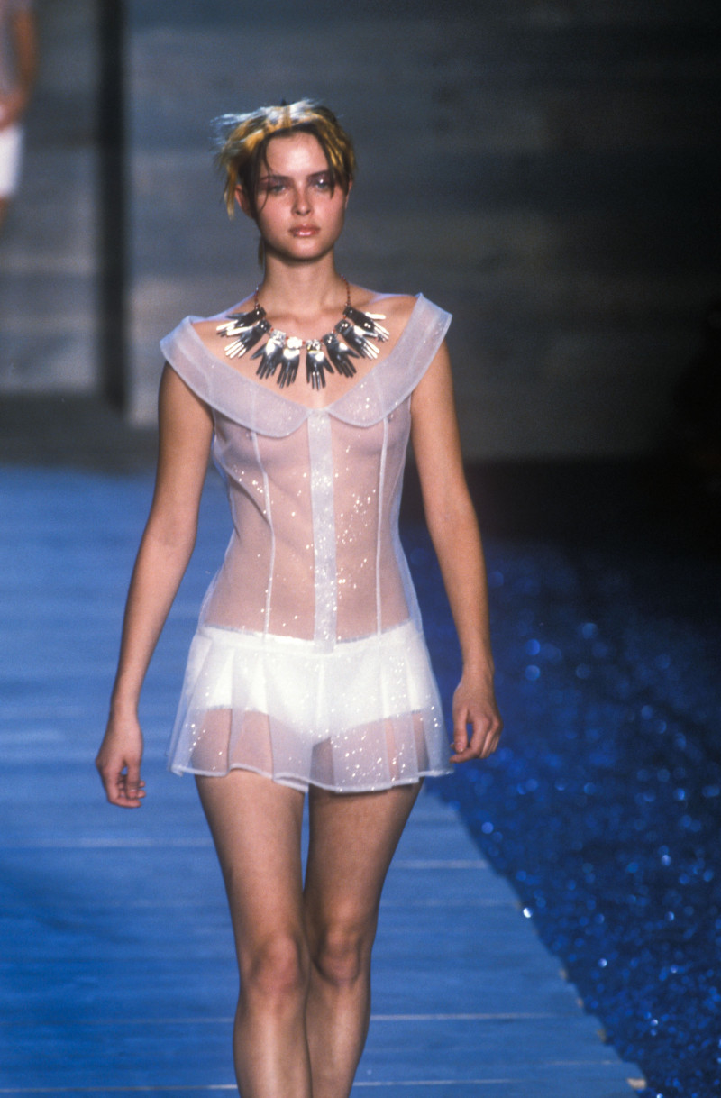 Tasha Tilberg featured in  the Rifat Ozbek fashion show for Spring/Summer 1998