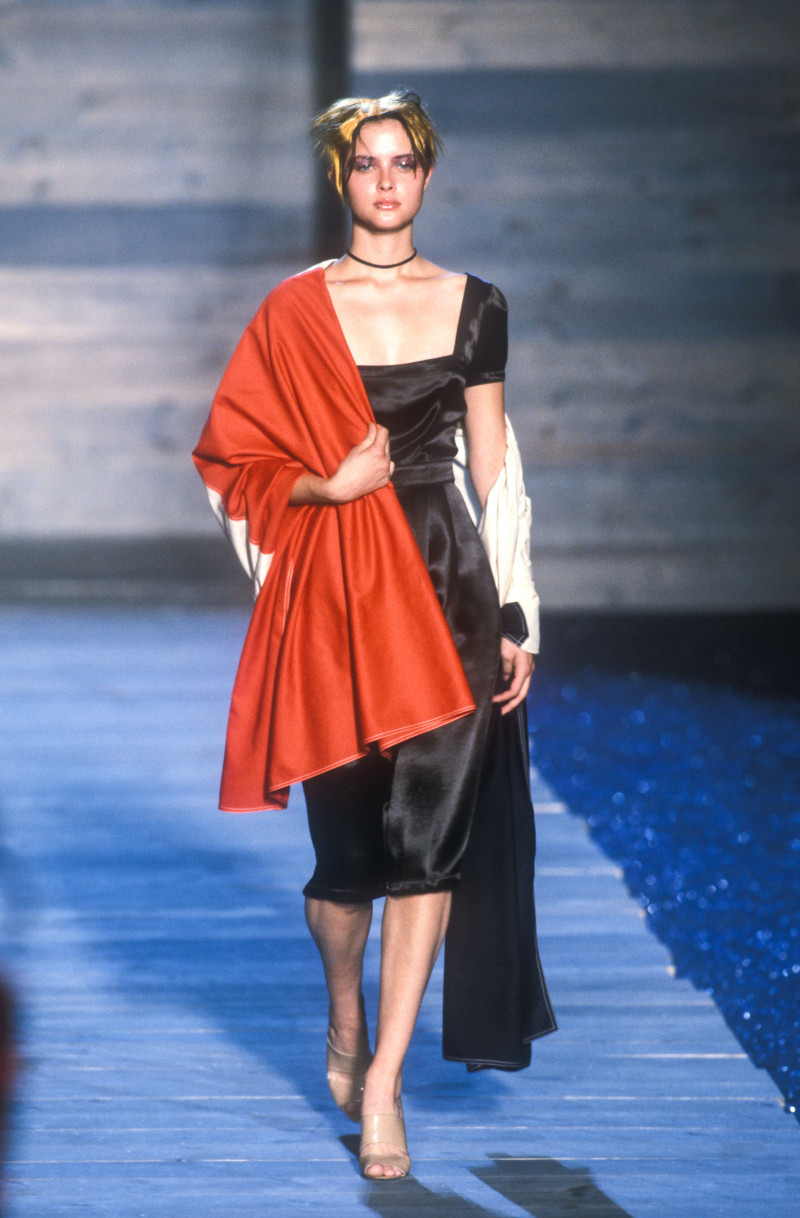 Tasha Tilberg featured in  the Rifat Ozbek fashion show for Spring/Summer 1998