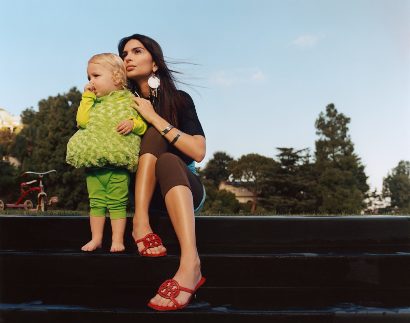 Emily Ratajkowski featured in  the Tory Burch advertisement for Spring/Summer 2023