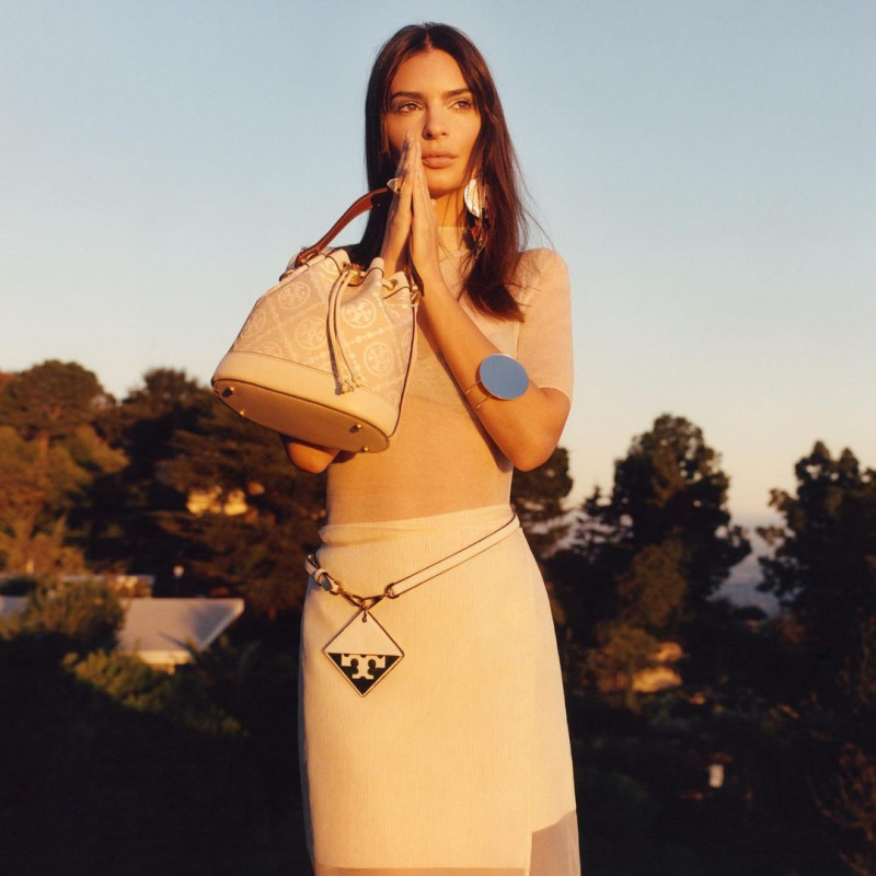 Emily Ratajkowski featured in  the Tory Burch advertisement for Spring/Summer 2023