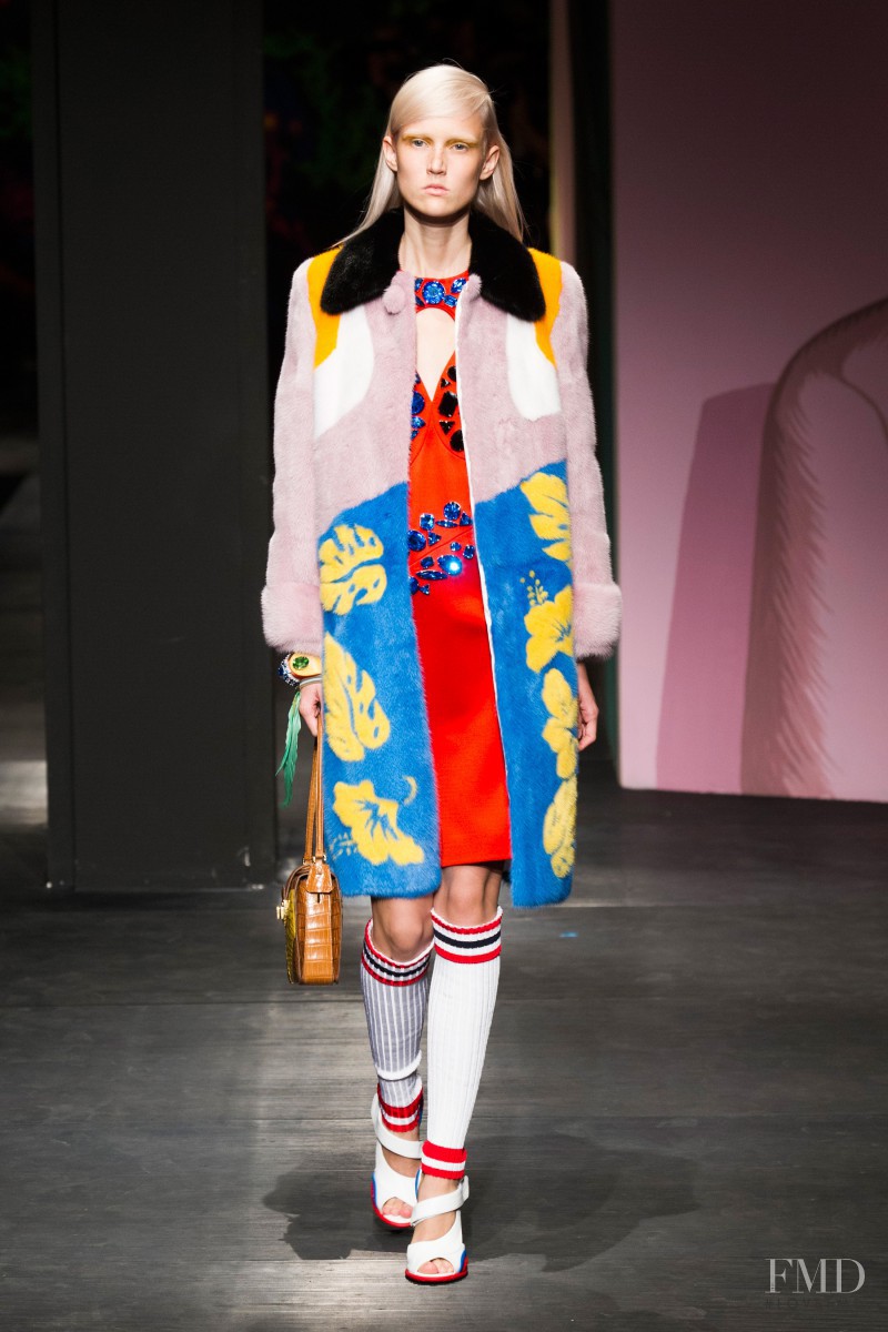 Harleth Kuusik featured in  the Prada fashion show for Spring/Summer 2014