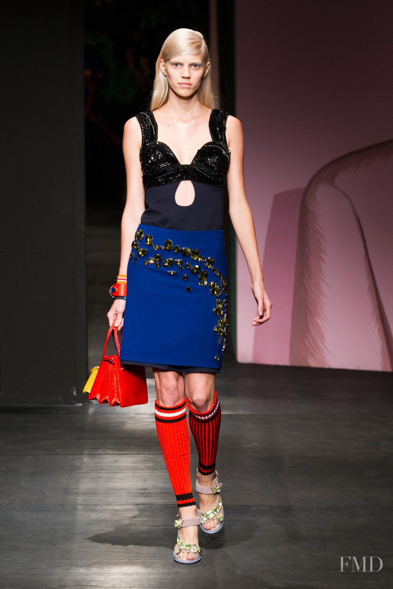 Devon Windsor featured in  the Prada fashion show for Spring/Summer 2014