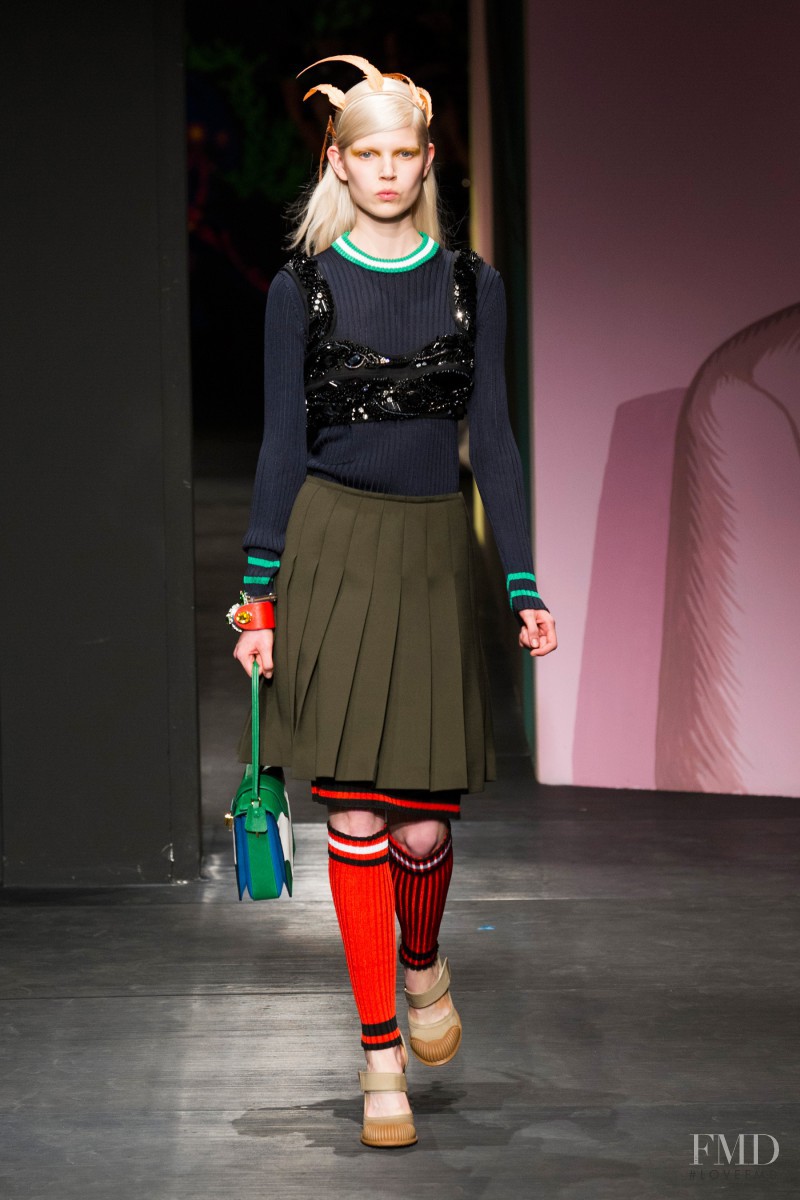 Ola Rudnicka featured in  the Prada fashion show for Spring/Summer 2014