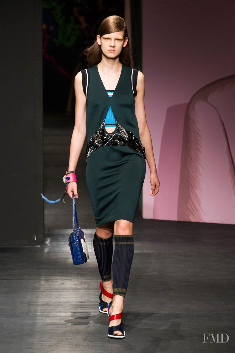 Joanna Tatarka featured in  the Prada fashion show for Spring/Summer 2014