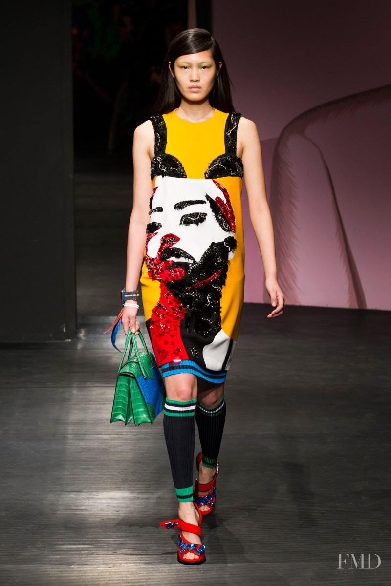 Chiharu Okunugi featured in  the Prada fashion show for Spring/Summer 2014