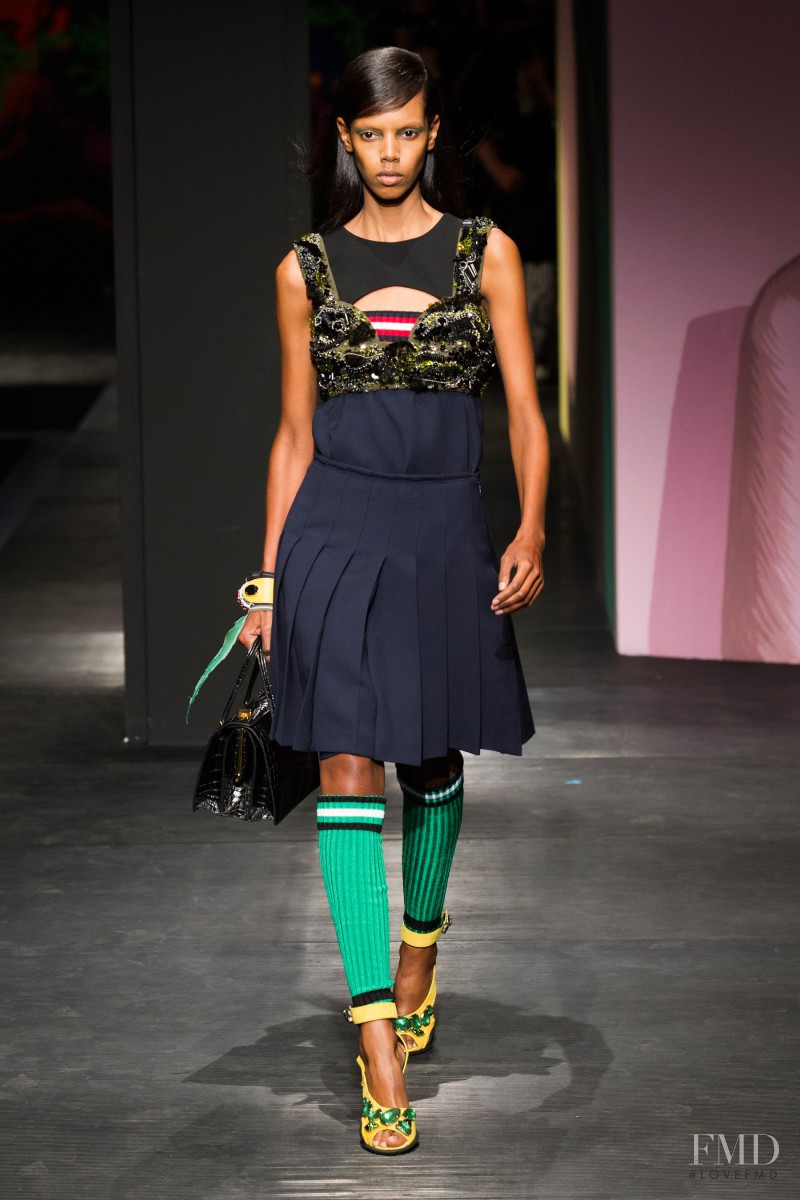 Grace Mahary featured in  the Prada fashion show for Spring/Summer 2014