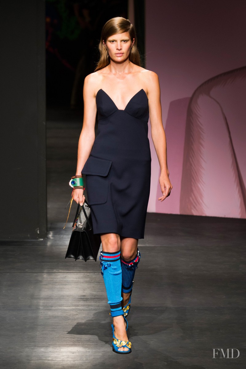 Cameron Russell featured in  the Prada fashion show for Spring/Summer 2014