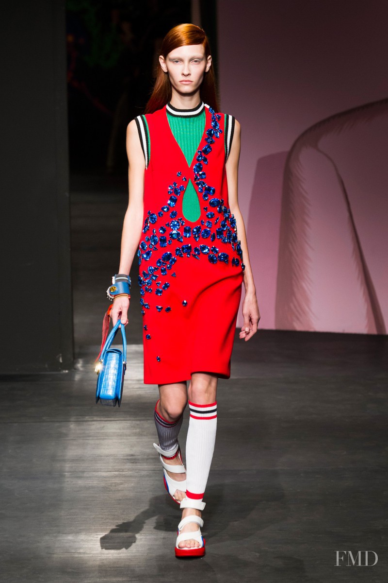 Lera Tribel featured in  the Prada fashion show for Spring/Summer 2014