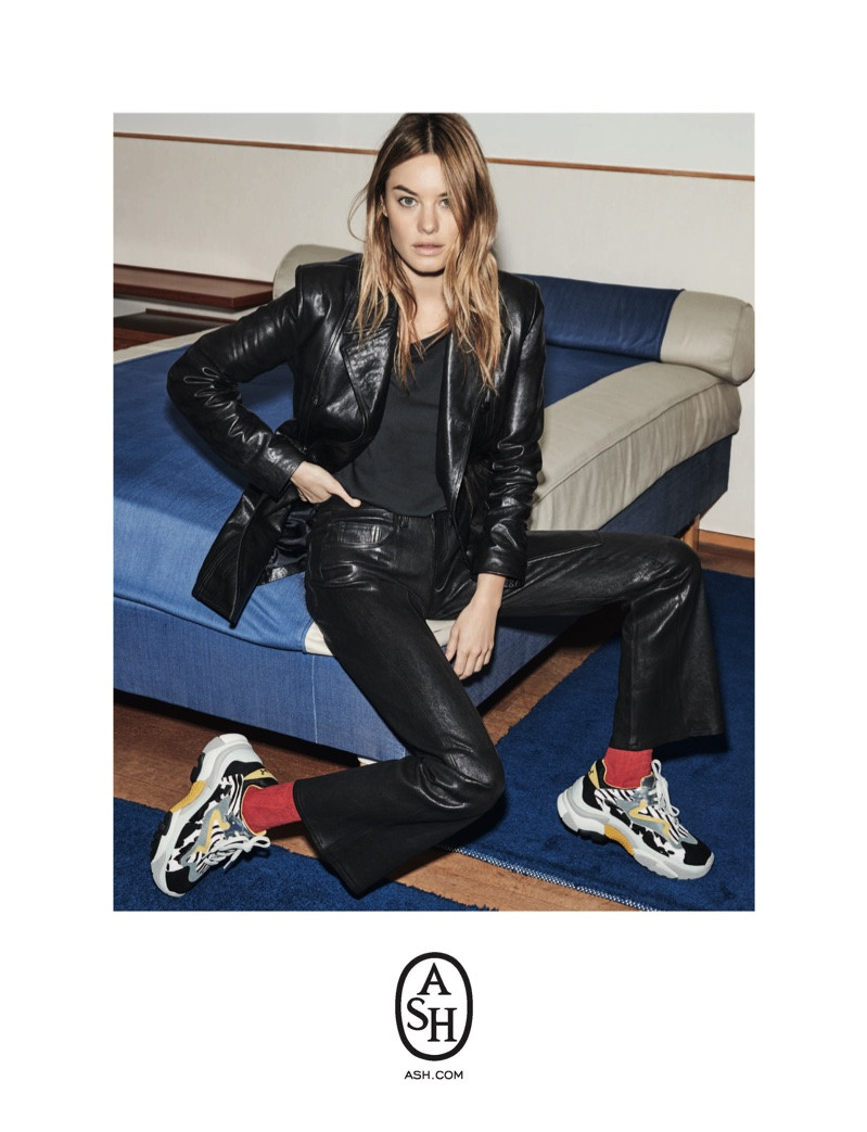 Camille Rowe featured in  the ASH Shoes advertisement for Autumn/Winter 2018