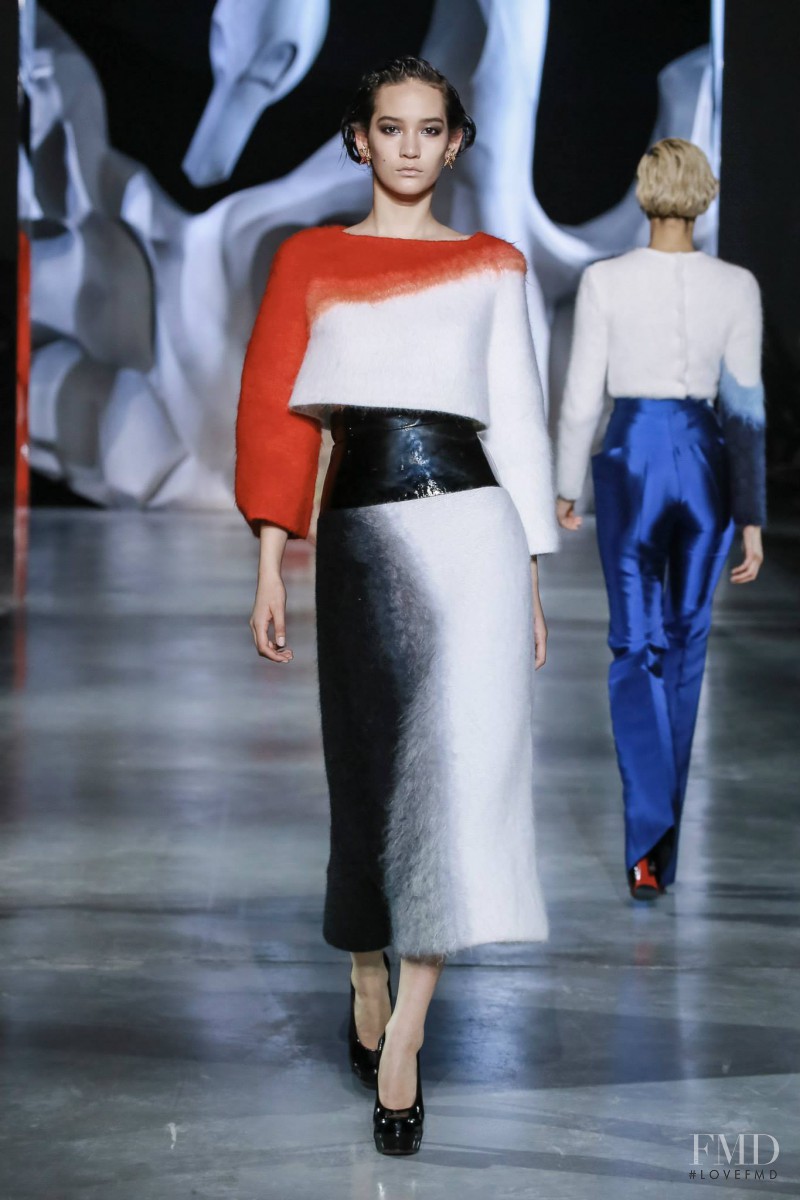 Mona Matsuoka featured in  the Ulyana Sergeenko fashion show for Autumn/Winter 2014