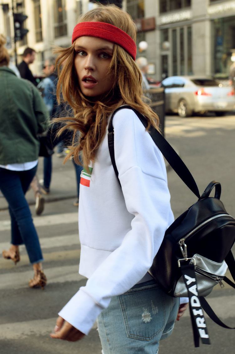 Anastasiya Scheglova featured in  the Befree Street Style lookbook for Spring 2018