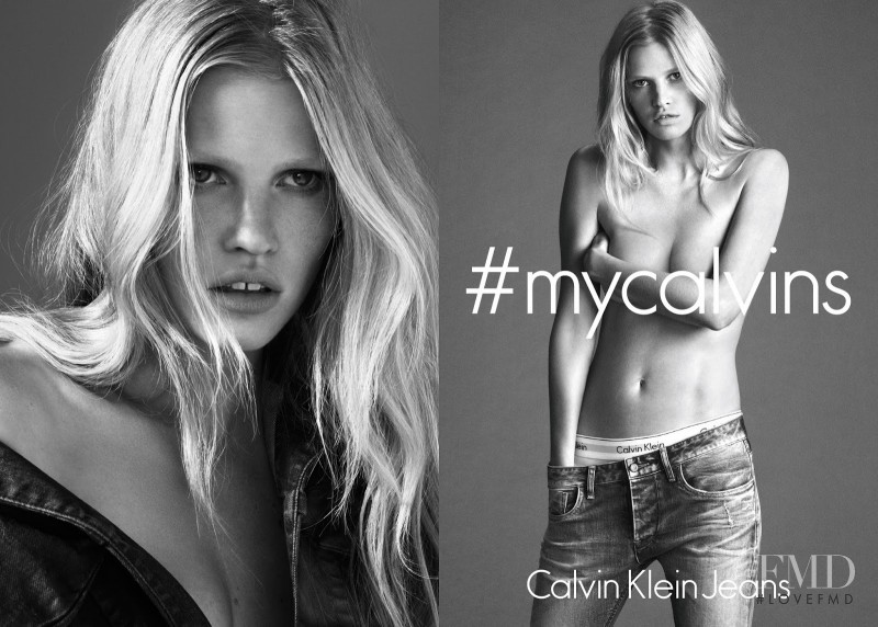 Lara Stone featured in  the Calvin Klein Jeans advertisement for Autumn/Winter 2014