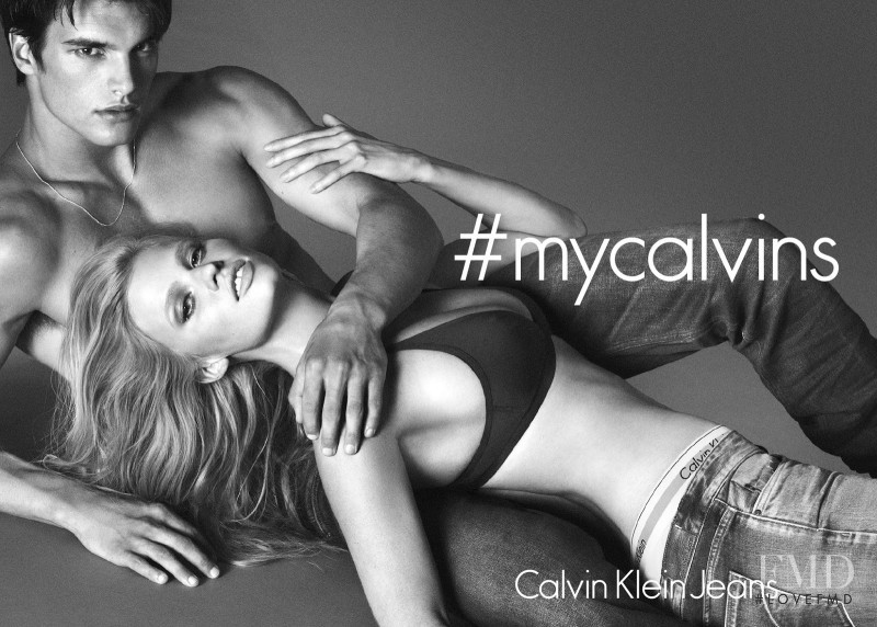 Lara Stone featured in  the Calvin Klein Jeans advertisement for Autumn/Winter 2014