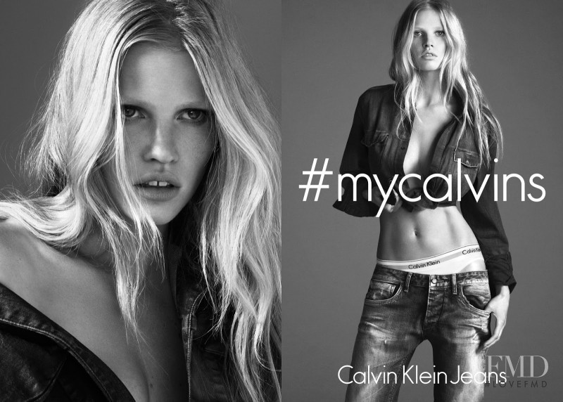 Lara Stone featured in  the Calvin Klein Jeans advertisement for Autumn/Winter 2014