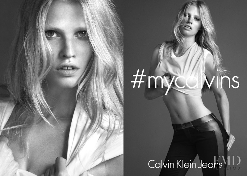 Lara Stone featured in  the Calvin Klein Jeans advertisement for Autumn/Winter 2014