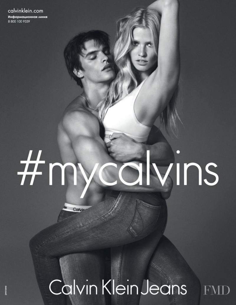 Lara Stone featured in  the Calvin Klein Jeans advertisement for Autumn/Winter 2014
