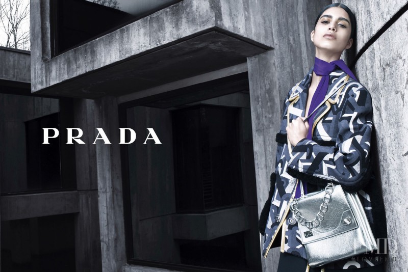 Mica Arganaraz featured in  the Prada advertisement for Autumn/Winter 2014