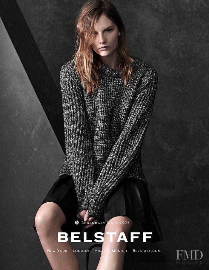 Sara Blomqvist featured in  the Belstaff advertisement for Pre-Fall 2014