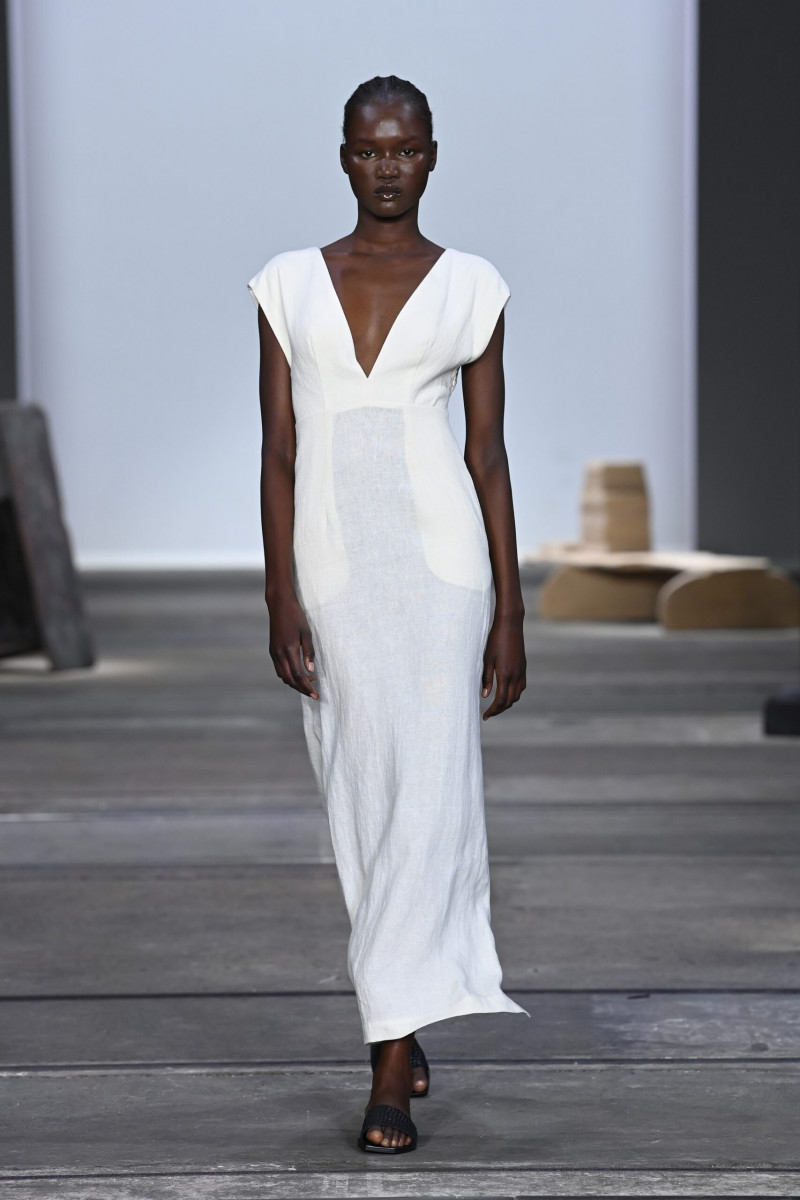 Abeny Nhial featured in  the St Agni fashion show for Resort 2022