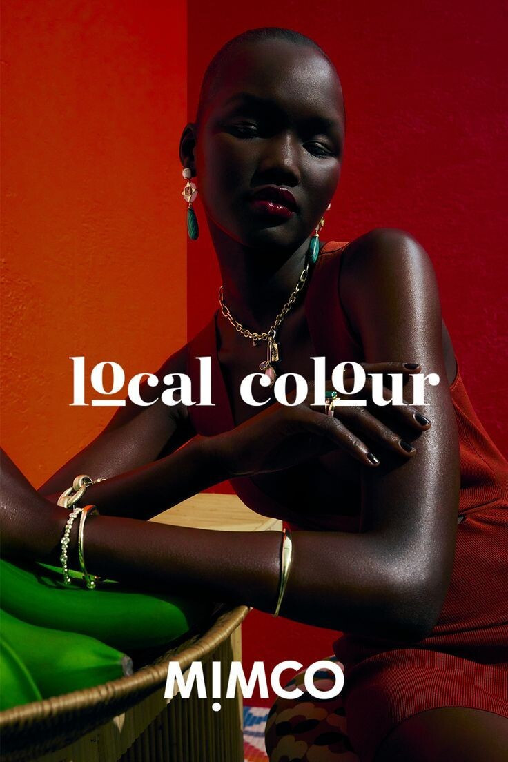 Abeny Nhial featured in  the Mimco Local Colour  advertisement for Resort 2023