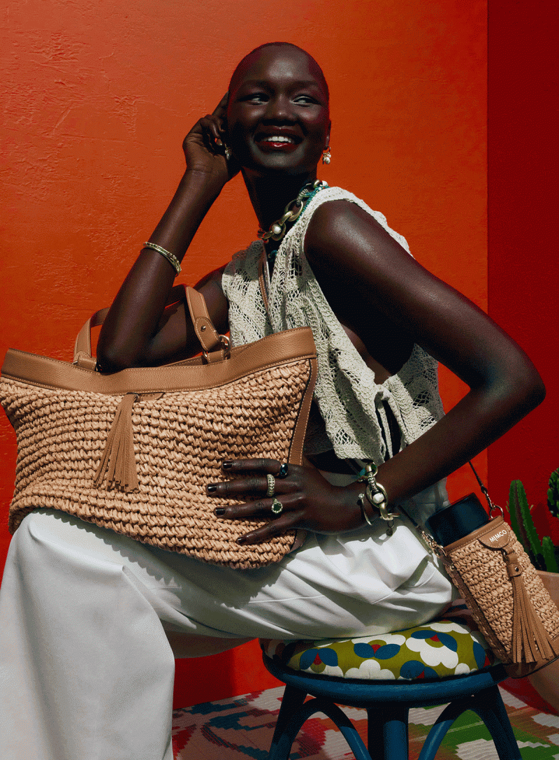 Abeny Nhial featured in  the Mimco Local Colour  advertisement for Resort 2023