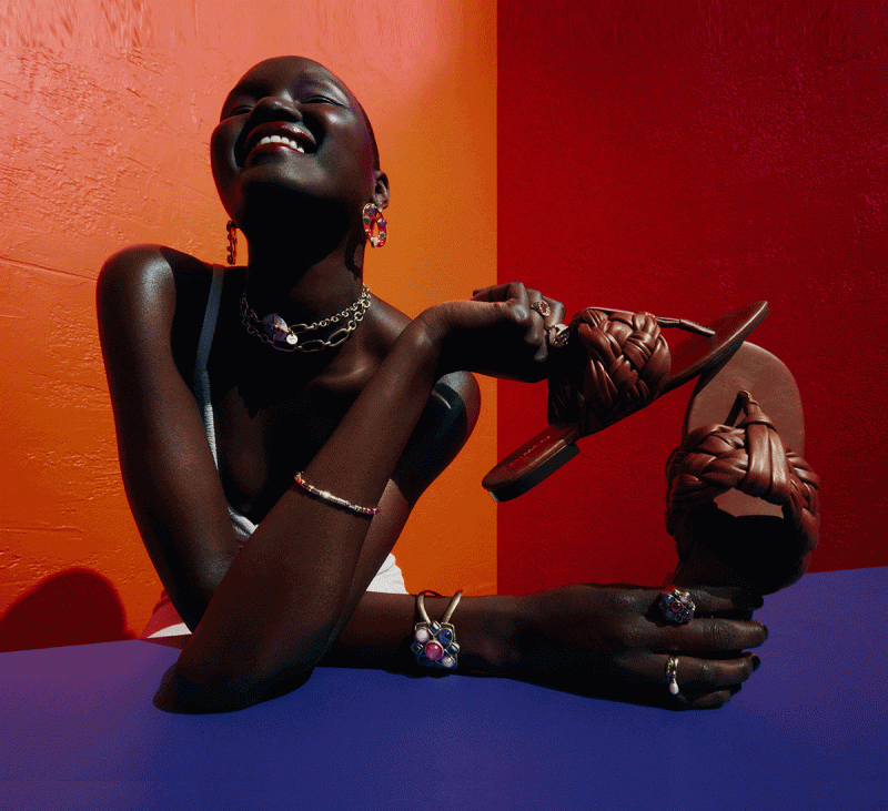 Abeny Nhial featured in  the Mimco Local Colour  advertisement for Resort 2023