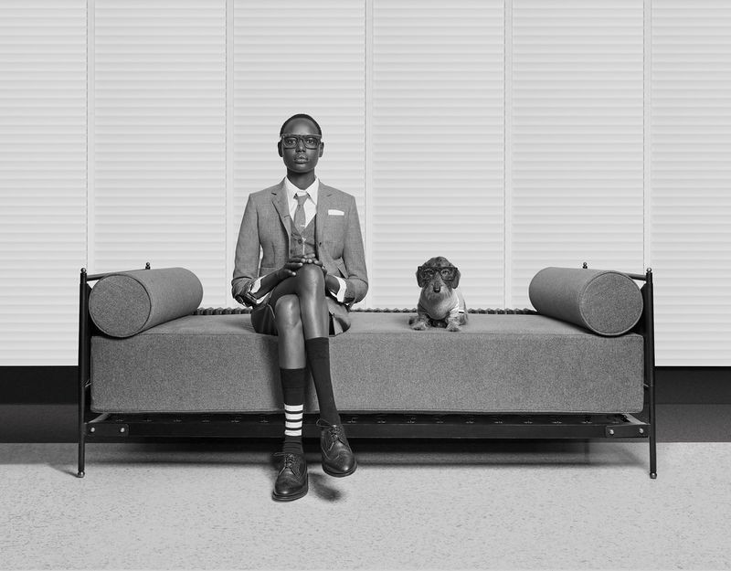 Ajak Deng featured in  the Thom Browne advertisement for Autumn/Winter 2018