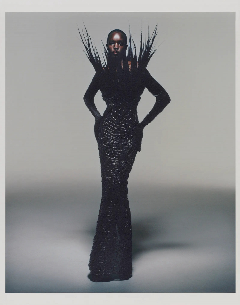 Akuol Deng Atem featured in  the Balmain Renaissance Couture by Beyonce x Balmain advertisement for Spring 2023