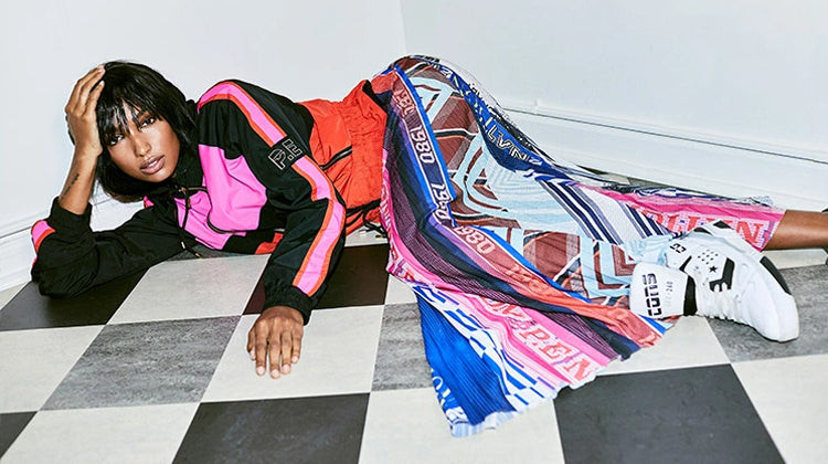 Jasmine Tookes featured in  the P.E Nation x Jas Tookes advertisement for Pre-Fall 2019