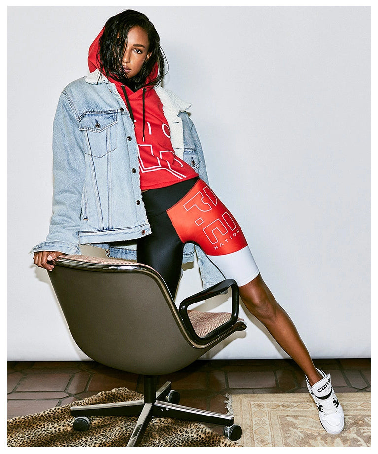 Jasmine Tookes featured in  the P.E Nation x Jas Tookes advertisement for Pre-Fall 2019