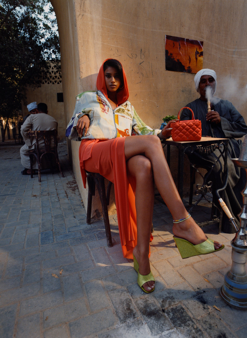 Imaan Hammam featured in  the Amina Muaddi advertisement for Spring/Summer 2022